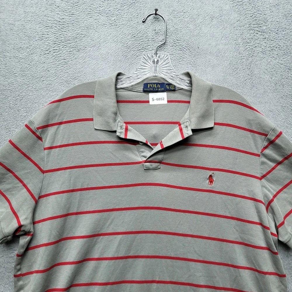 Polo Ralph Lauren Men Polo XL‎ Gray Pony Embroidery Striped Short Sleeve